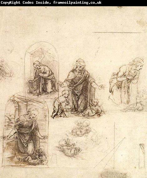 Leonardo  Da Vinci Studies for a Nativity